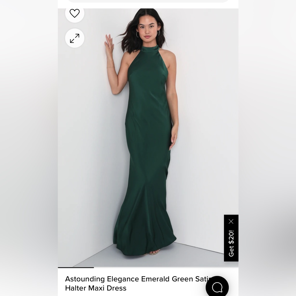 Lulu’s Dark Green Satin Halter Dress With Back Straps- Size Medium & Small